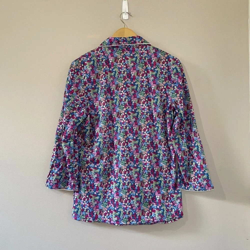 Liberty London Womens Floral Cotton Pajama Set Multicolor Button Front Size M